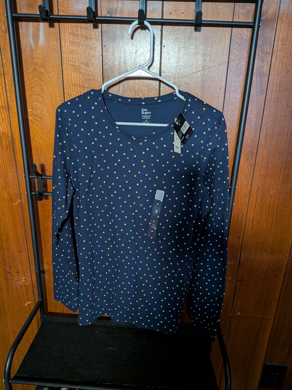 Kim Rogers Navy Multicolor Polka Dot Long Sleeve Tee